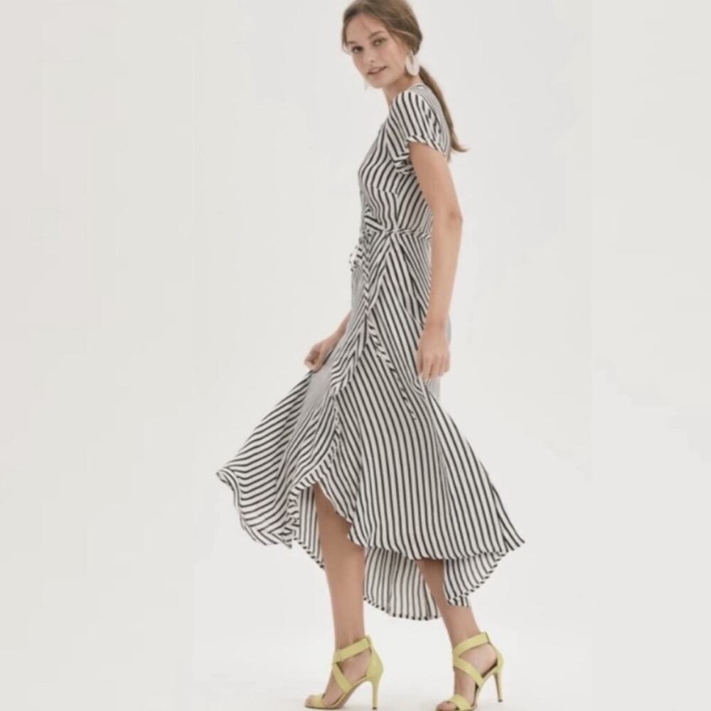 Bardot Adie Maxi Wrap Dress Black and White Striped Short Sleeve US 6 Small $119 - Picture 11 of 11